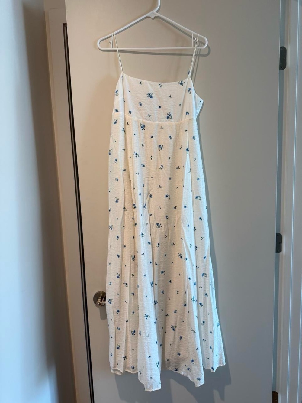 H&M White Midi Dress with Blue Floral Print